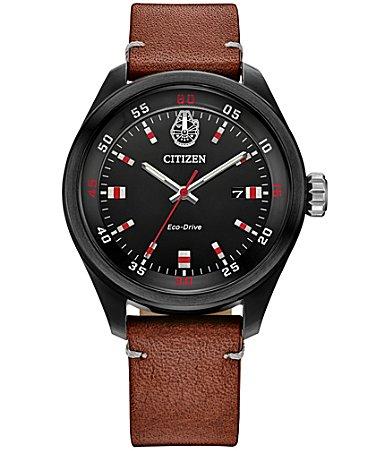 Citizen Mens Eco-Drive Star Wars Chewbacca Stainless Steel Brown Leather Strap Watch Product Image
