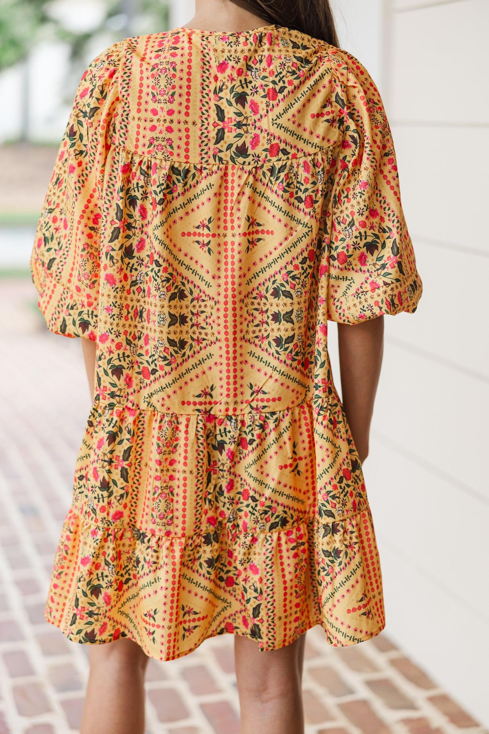 Steady As She Goes Yellow Floral Babydoll Dress Female Product Image