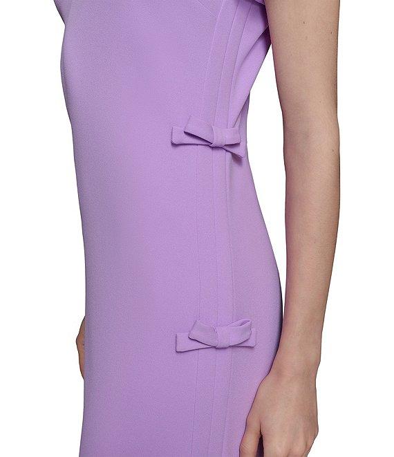 KARL LAGERFELD PARIS Scuba Crepe Square Neck Short Sleeve Bow Sheath Mini Dress Product Image