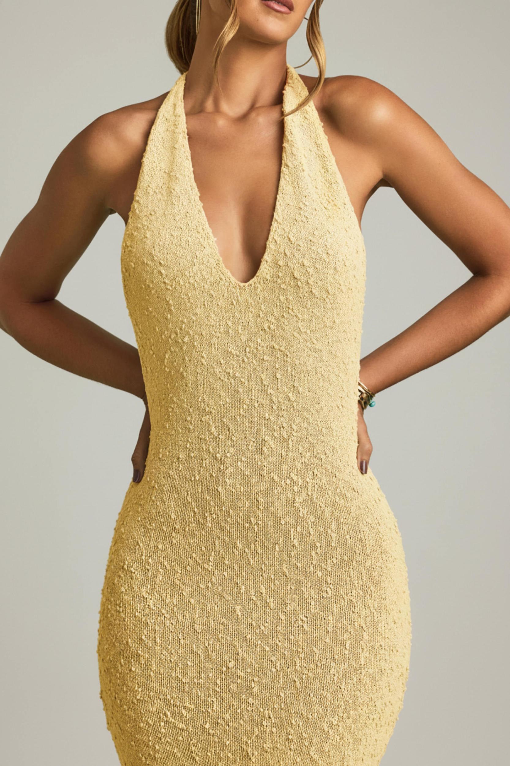 Bouclé Halterneck Maxi Dress in Yellow Girls Product Image
