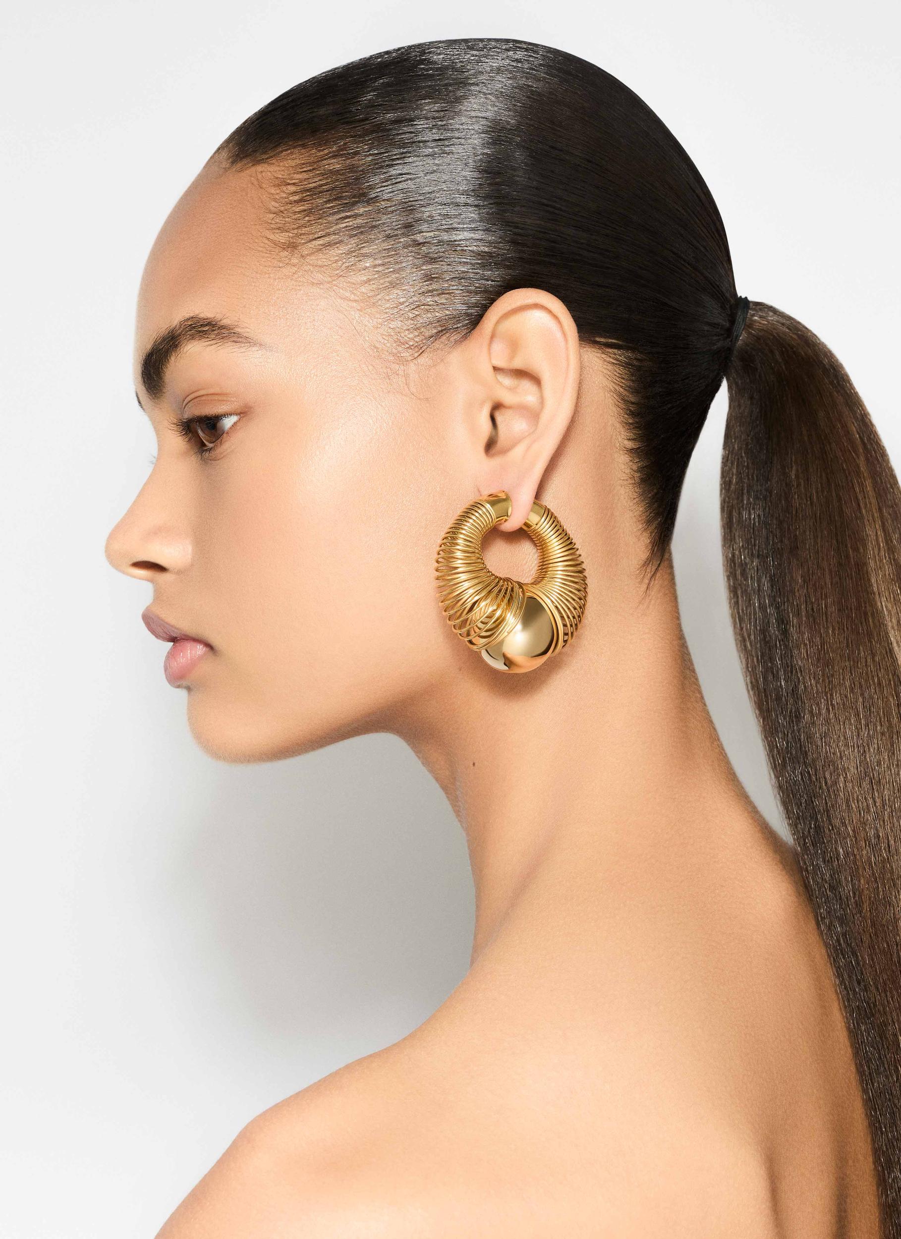GOLD SPIRAL SPHERE EARRINGS Product Image