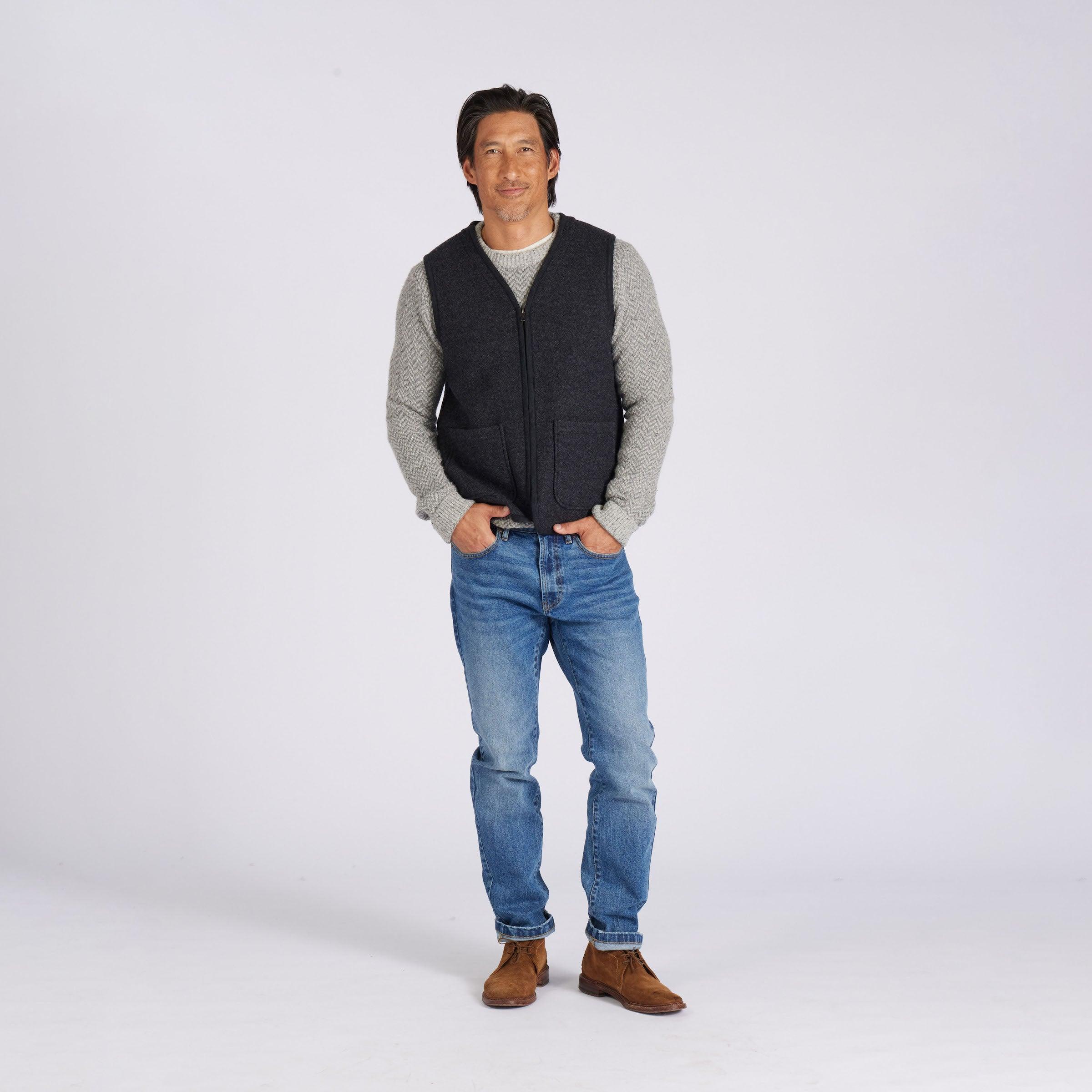 Burnham Boiled Wool Zip Up Vest  - Charcoal Product Image