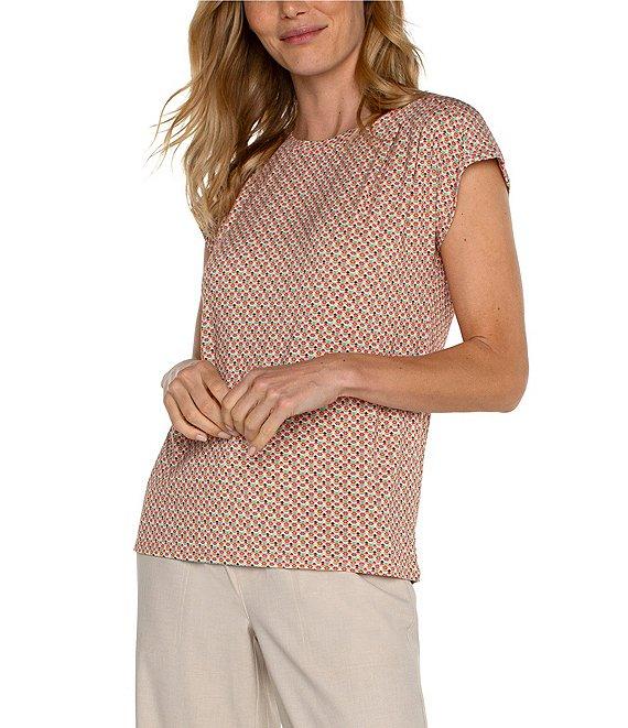 Liverpool Los Angeles Boat Neck Short Dolman Sleeve Geometric Print Knit Top Product Image