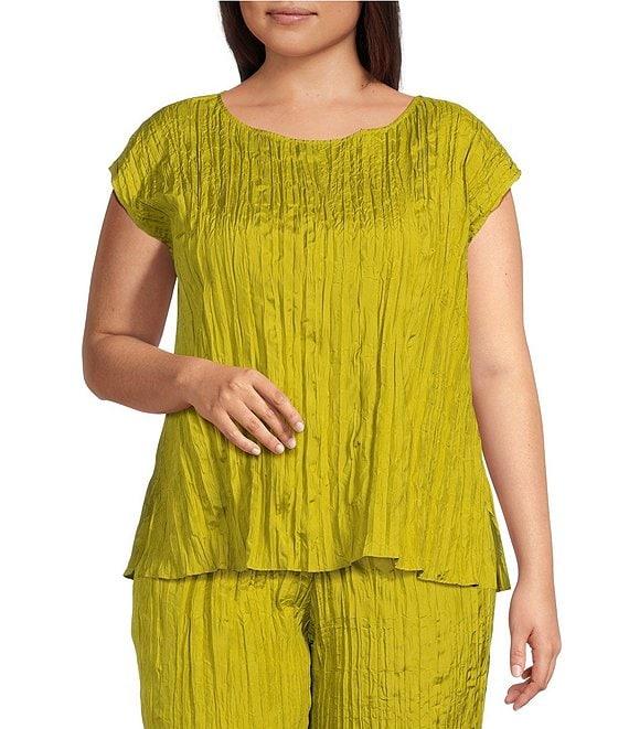 Eileen Fisher Plus Crushed Silk Ballet Neck Cap Sleeve Coordinating Top Product Image