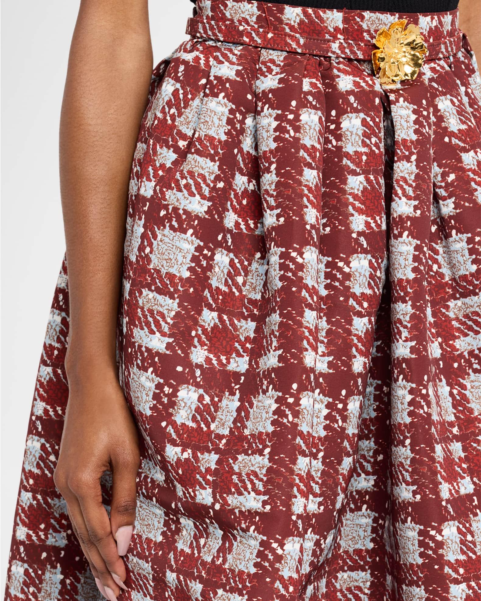 Textured Plaid-Print Pleated Midi Circle Skirt Product Image
