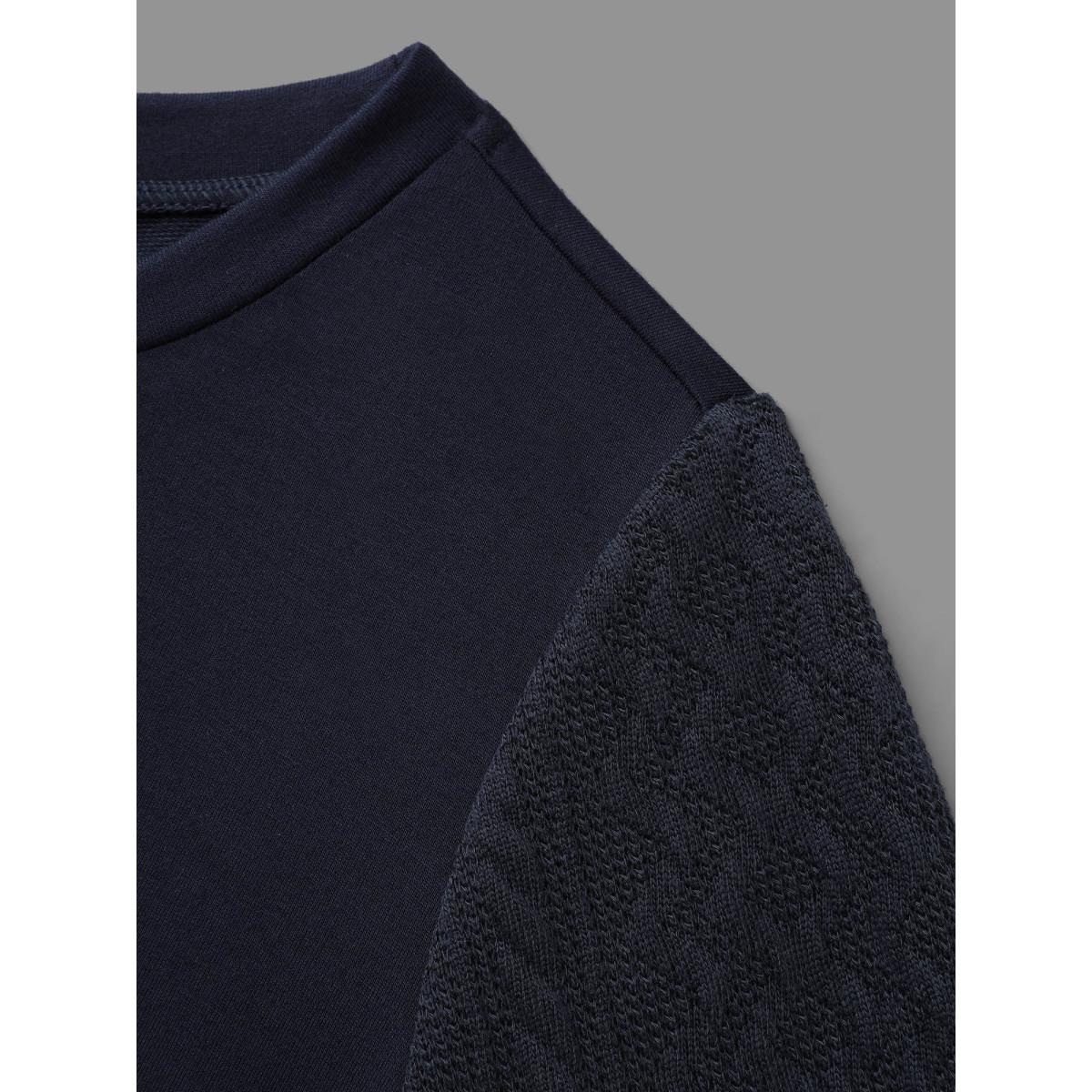 Plus Size Crew Neck Plain Textured Patchwork Sweatshirt Women Midnight Casual Texture Round Neck Everyday Sweatshirts BloomChic 10/M Product Image