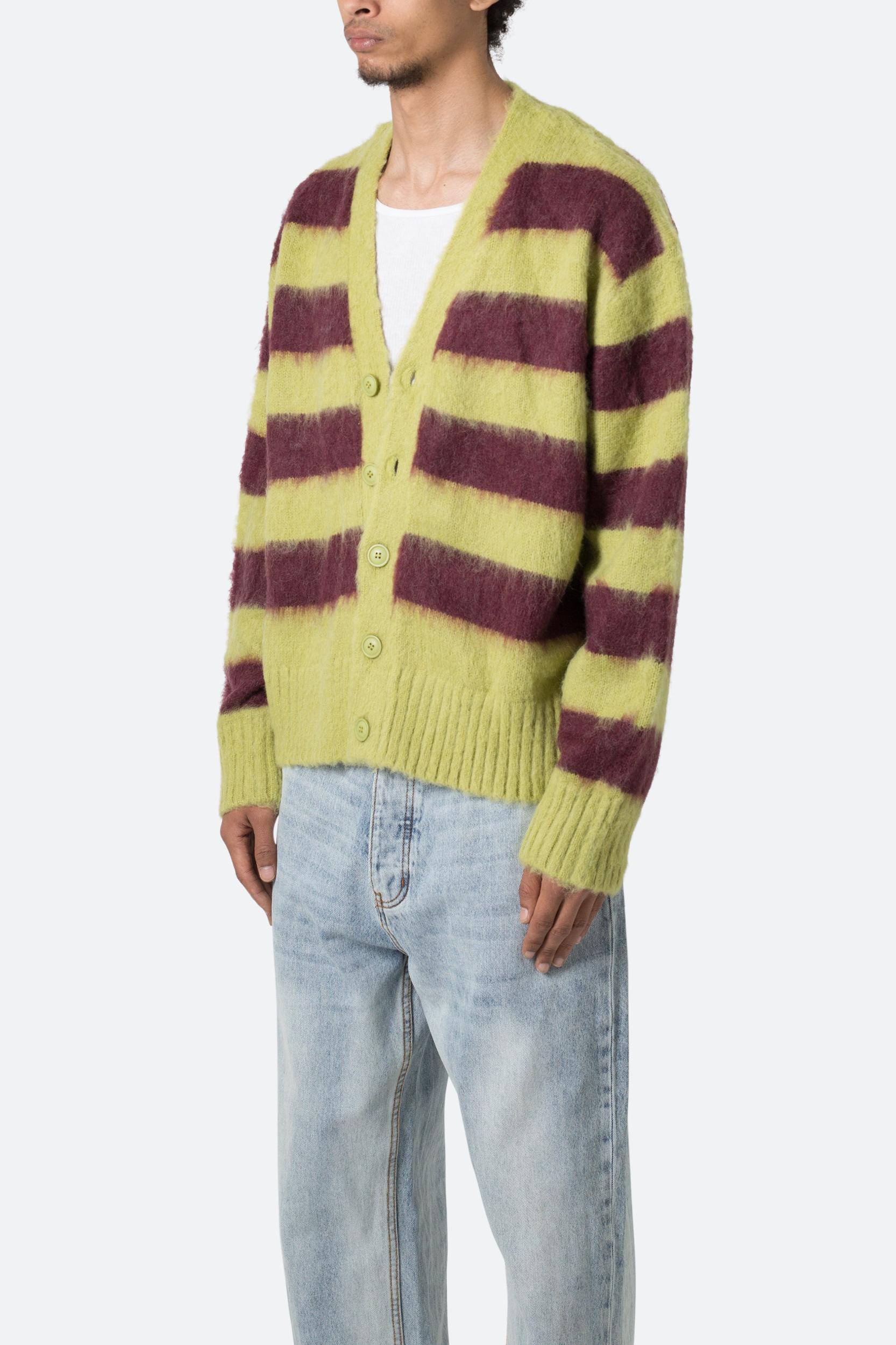 Striped Mohair Cardigan Sweater - Green/Brown Product Image