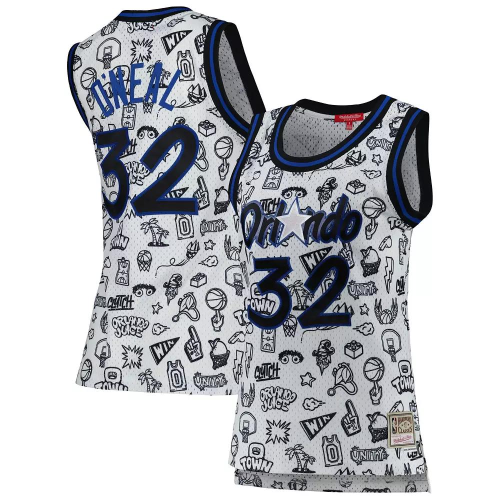 Women's Mitchell & Ness Shaquille O'Neal White Orlando Magic 1994 Doodle Swingman Jersey, Size: XL, Mag White Product Image