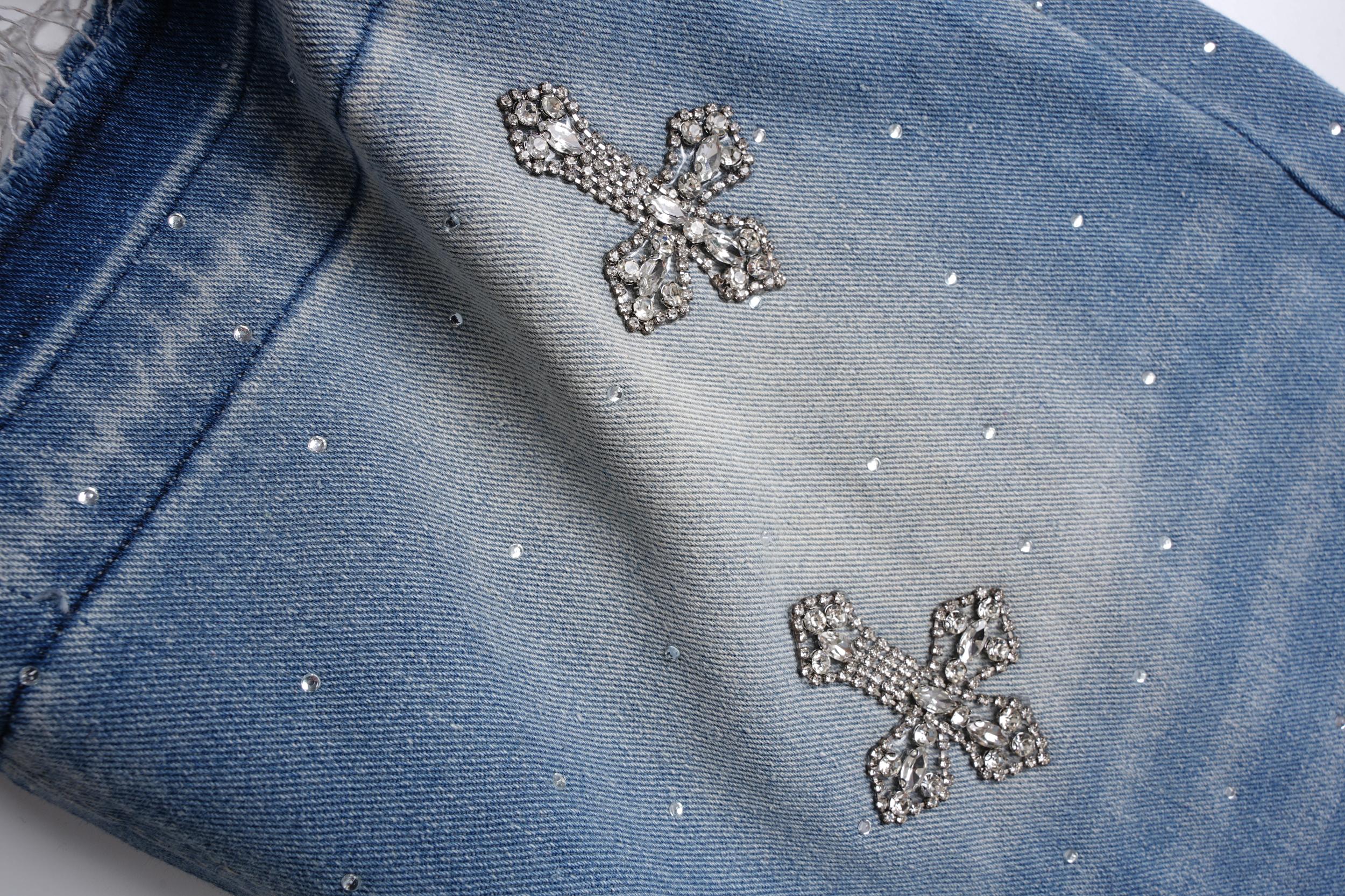 Hiphop Cross Hot Diamond Jorts Denim Shorts Product Image