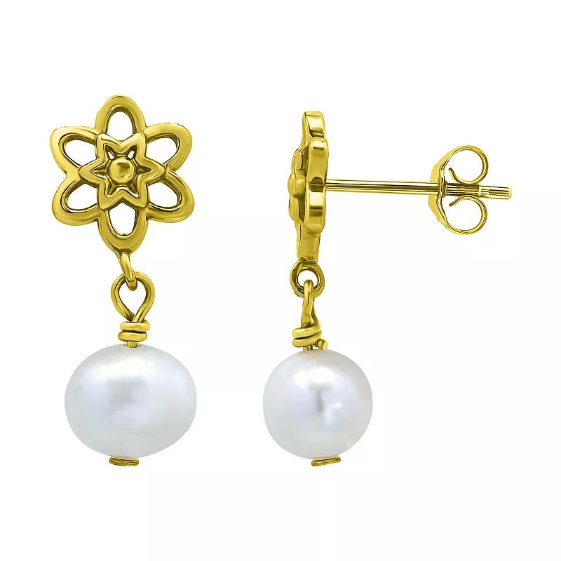 Aleure Precioso Sterling Silver Freshwater Cultured Pearl Drop Celestial Post Earrings, Women's, Gold Tone Product Image
