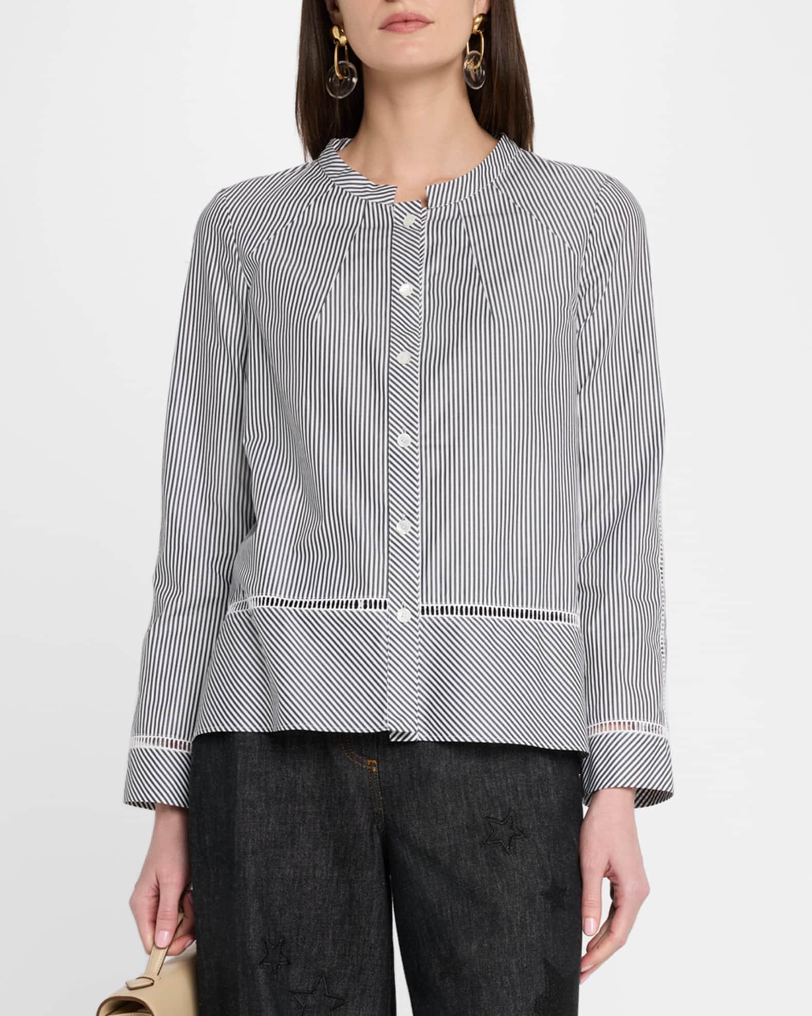 Striped Cotton Shirt with Lattice Detail Product Image