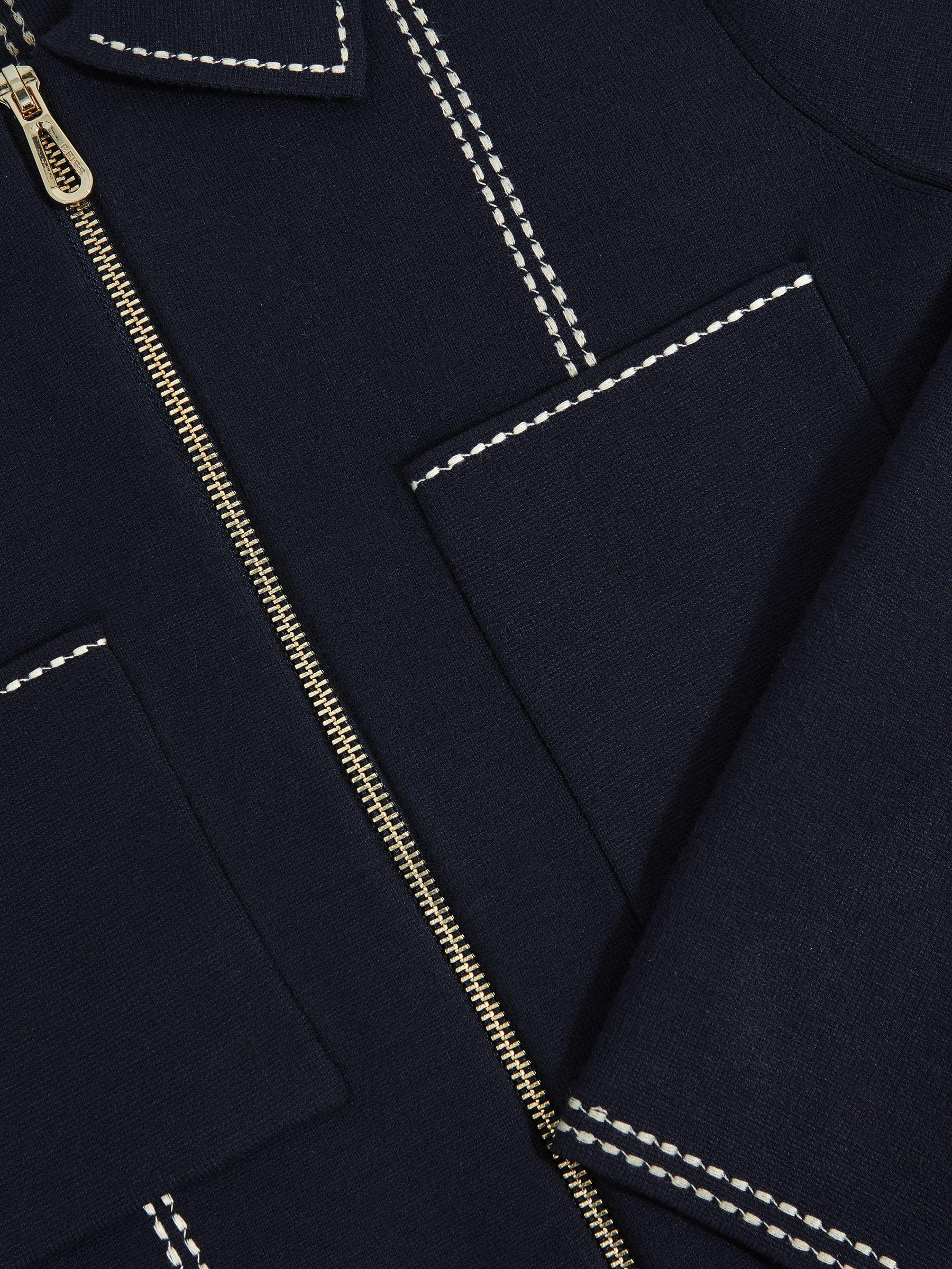 Stitch-Detail Zip-Through Cardigan in Navy Product Image