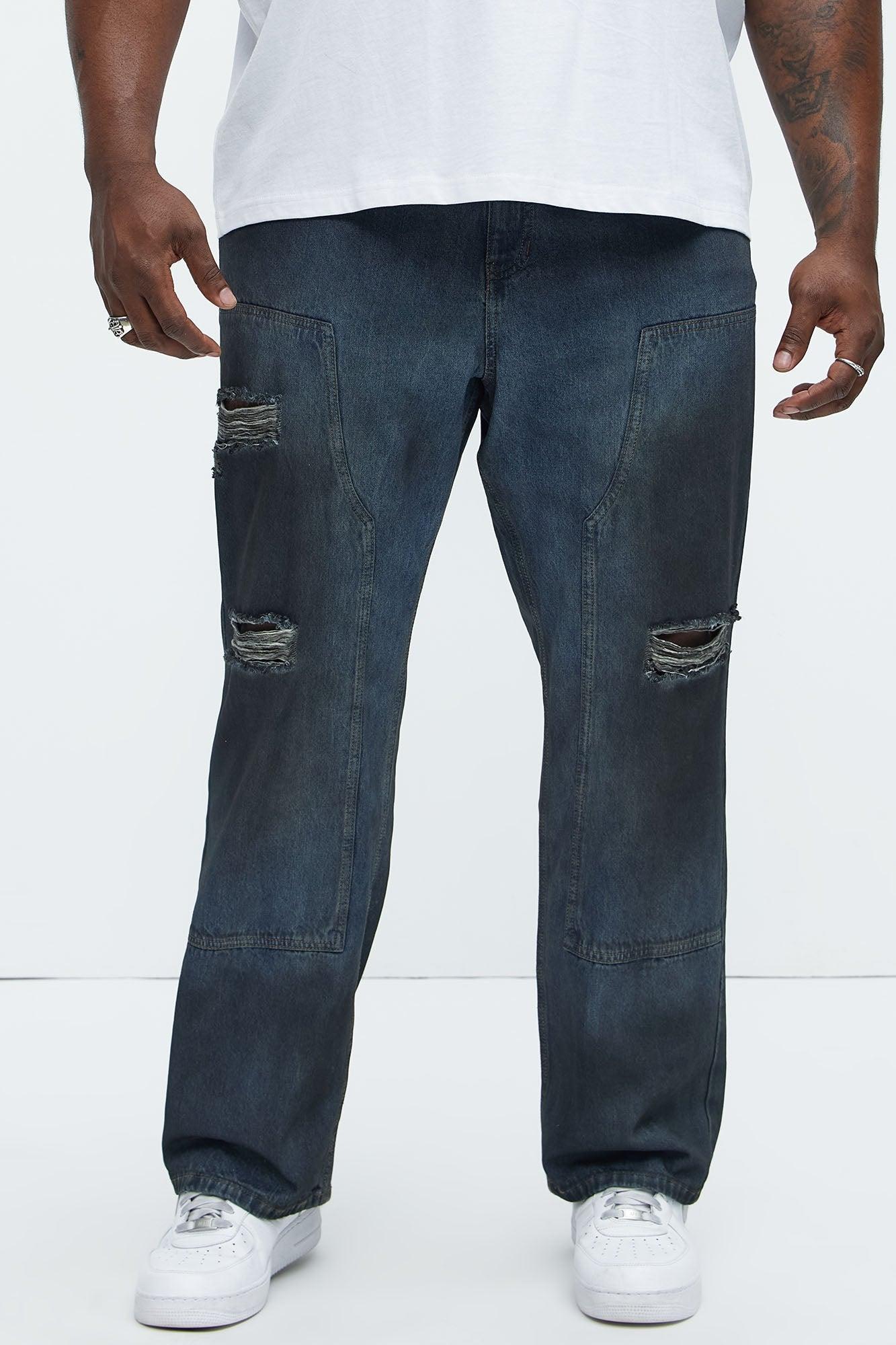 Oil Stained Straight Jeans - Dark Wash Product Image