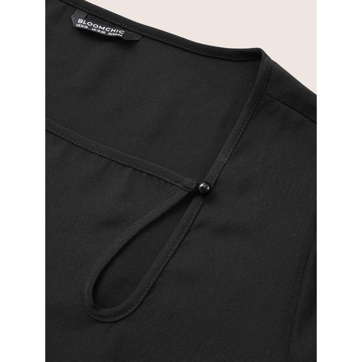 Plus Size Anti-Wrinkle Asymmetrical Neck Keyhole Pleated Hem Dress Black Women At the Office Non Asymmetrical Neck Long Sleeve Curvy Midi Dress BloomChic 10/M Product Image