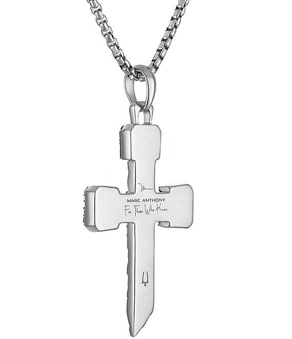 Bulova Men's Black Diamond Sterling Silver Cross Long Pendant Necklace Product Image