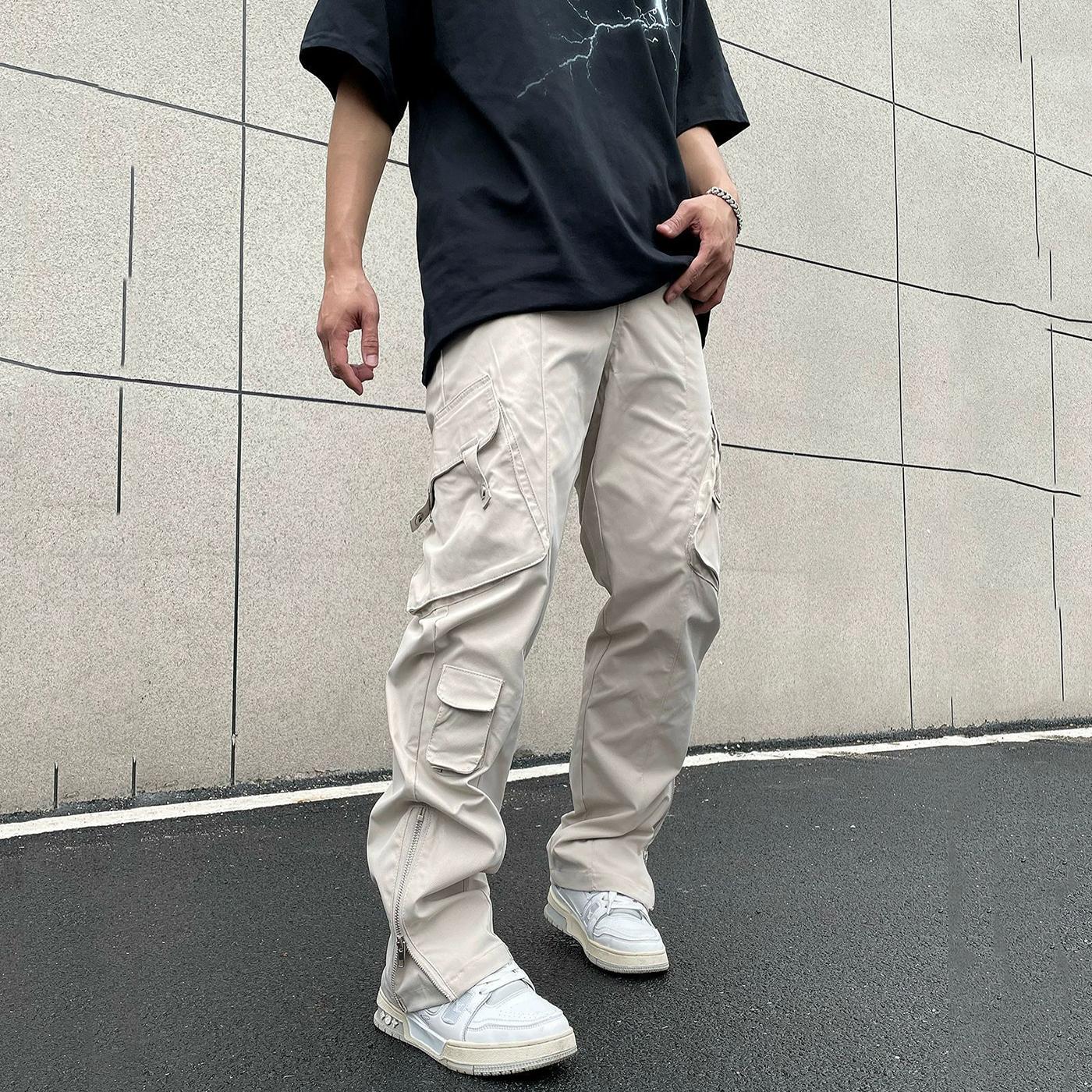 Men's Street Hip Hop Zipper Decoration Cargo Pants Product Image