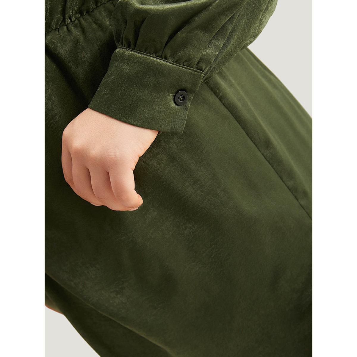 Plus Size Solid Wrap Twist Front Elastic Waist Dress ArmyGreen Women Office Plain V-neck Half Sleeve Curvy Knee Dress BloomChic 14-16/1X Product Image