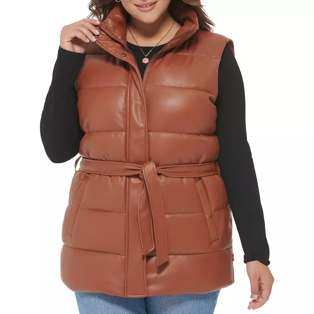 Plus Size Levis Faux Leather Puffer Vest, Womens Product Image