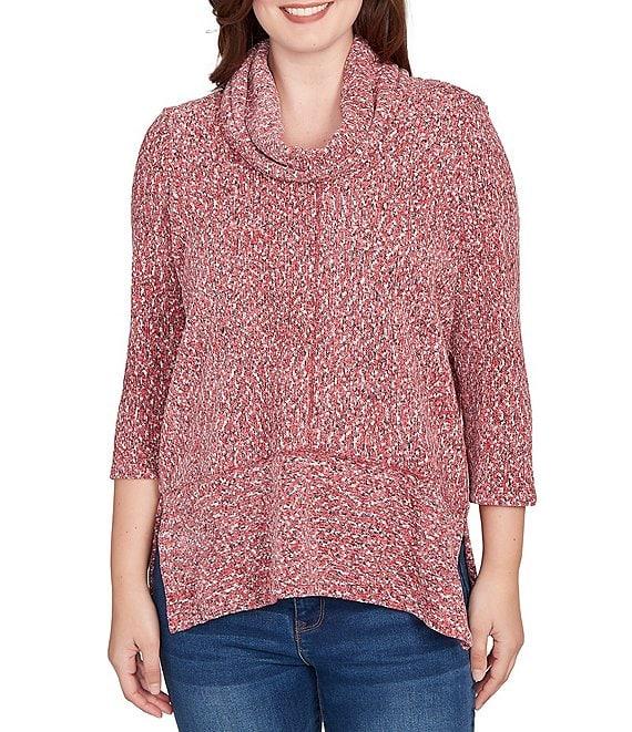 Ruby Rd. Petite Size Chenille Space-Dye Cowl Neck 3/4 Sleeve Top Product Image