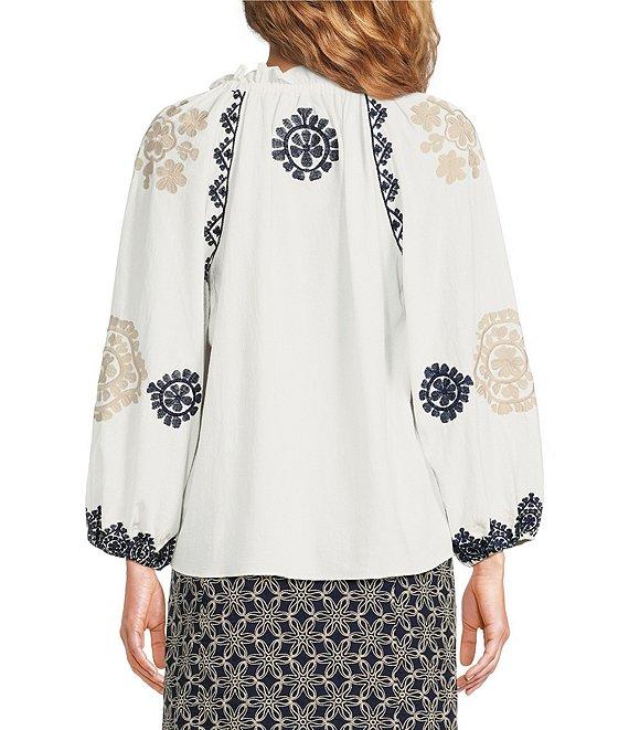 tyler boe Mackie Woven Embroidered Round Ruffle Neck Bracelet Sleeves Top Product Image