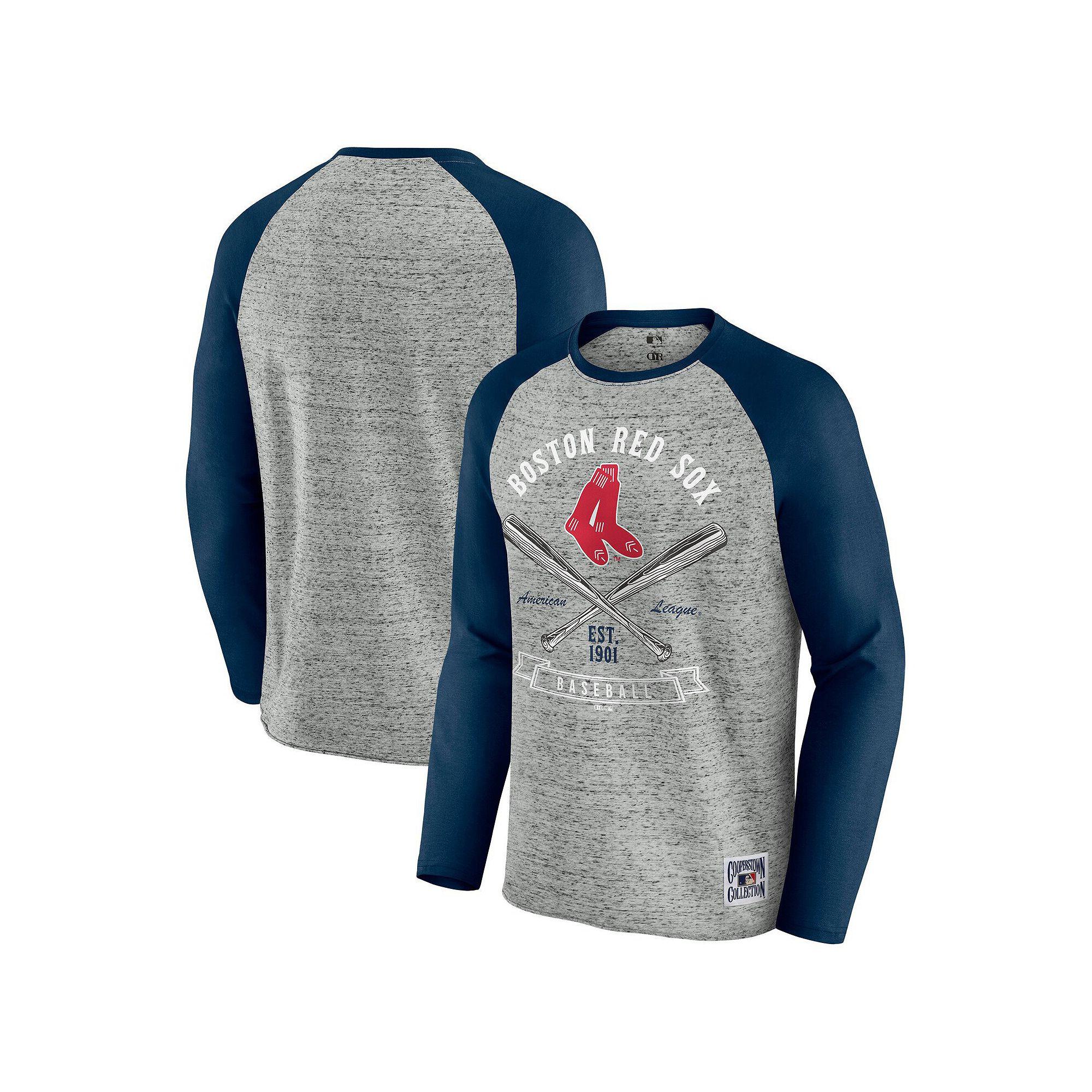 Men's Darius Rucker Collection by Fanatics  Heather Gray Boston Red Sox Raw Edge Raglan Long Sleeve Baseball T-Shirt, Size: XL, Grey Product Image