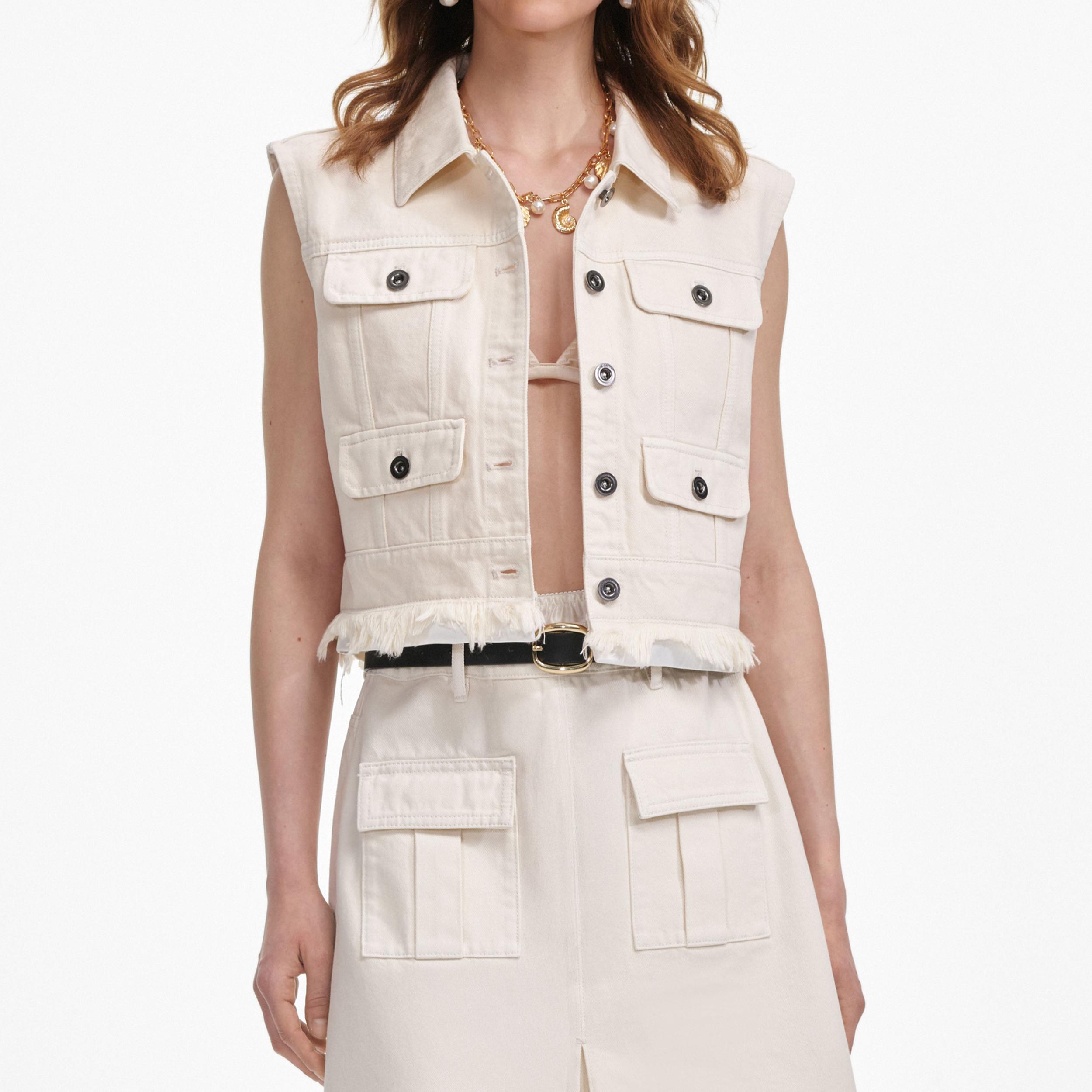 Cream Denim Midi Skirt Product Image