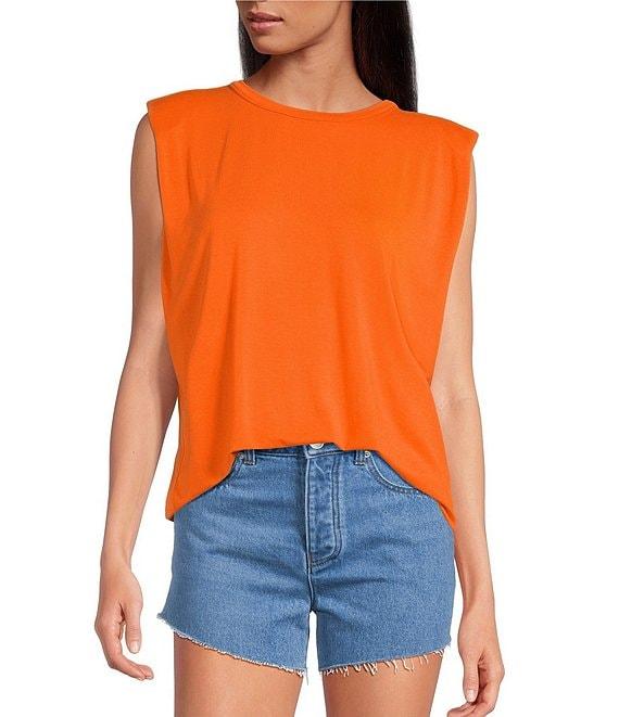 Gianni Bini Kelia Muscle Shoulder Pad Sleeveless Crew Neck Knit Tank Product Image