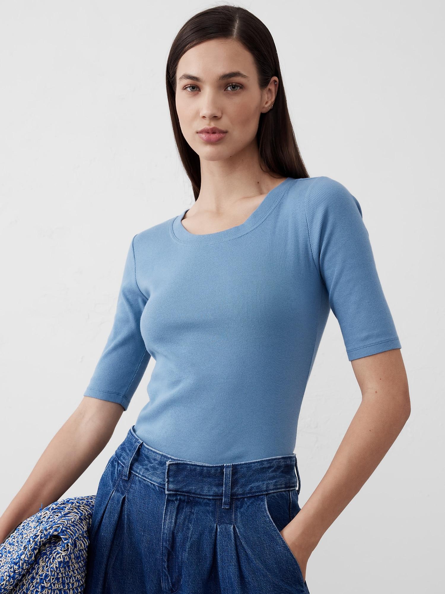 Ribbed Elbow-Sleeve T-Shirt Product Image