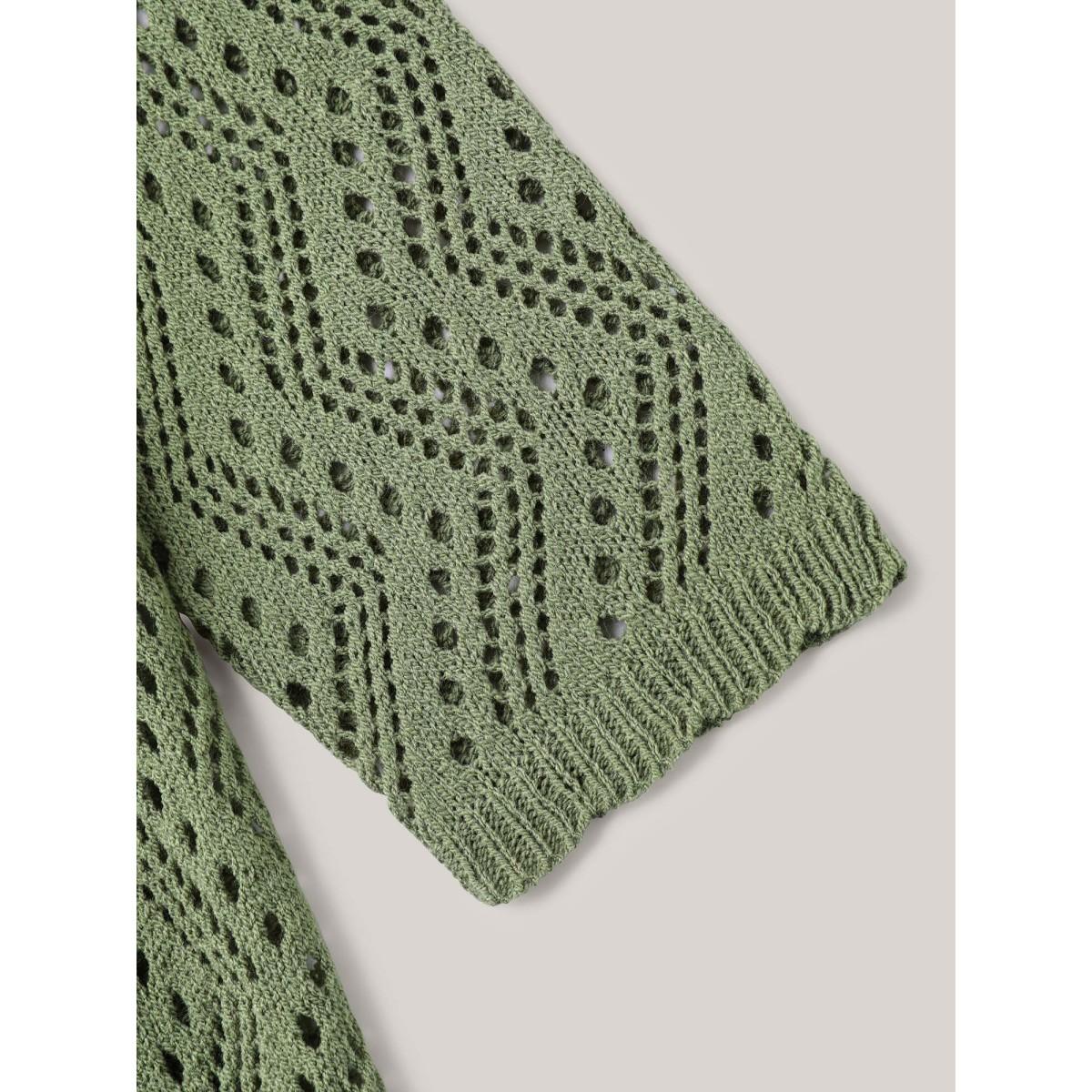 Plus Size Eyelet Trim Front Mid Tie Knit Cardigan Moss Women Casual Loose Long Sleeve Everyday-Casual Cardigans BloomChic 12/L Product Image