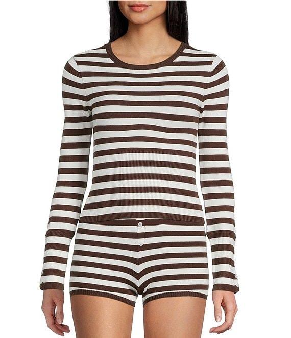GB Striped Long Sleeve Coordinating Knit Sweater Top Product Image
