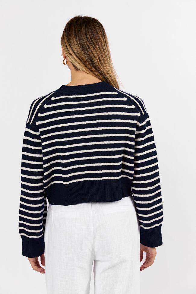 Back In Style Navy and Ivory Striped Cardigan FINAL SALE Product Image