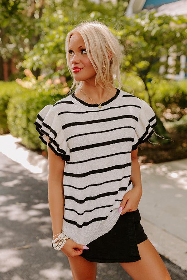 Sweet Charmer Knit Stripe Top in White Product Image