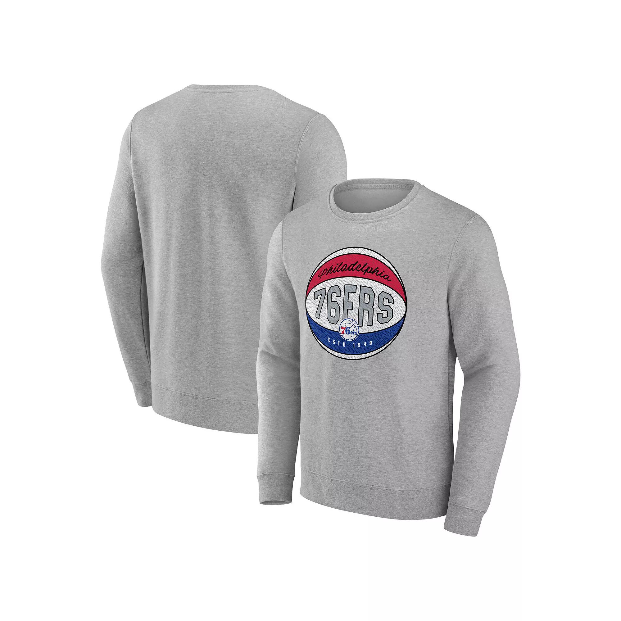 Men's Fanatics Branded Heathered Gray Philadelphia 76ers True Classics Vint Pullover Sweatshirt,  Product Image