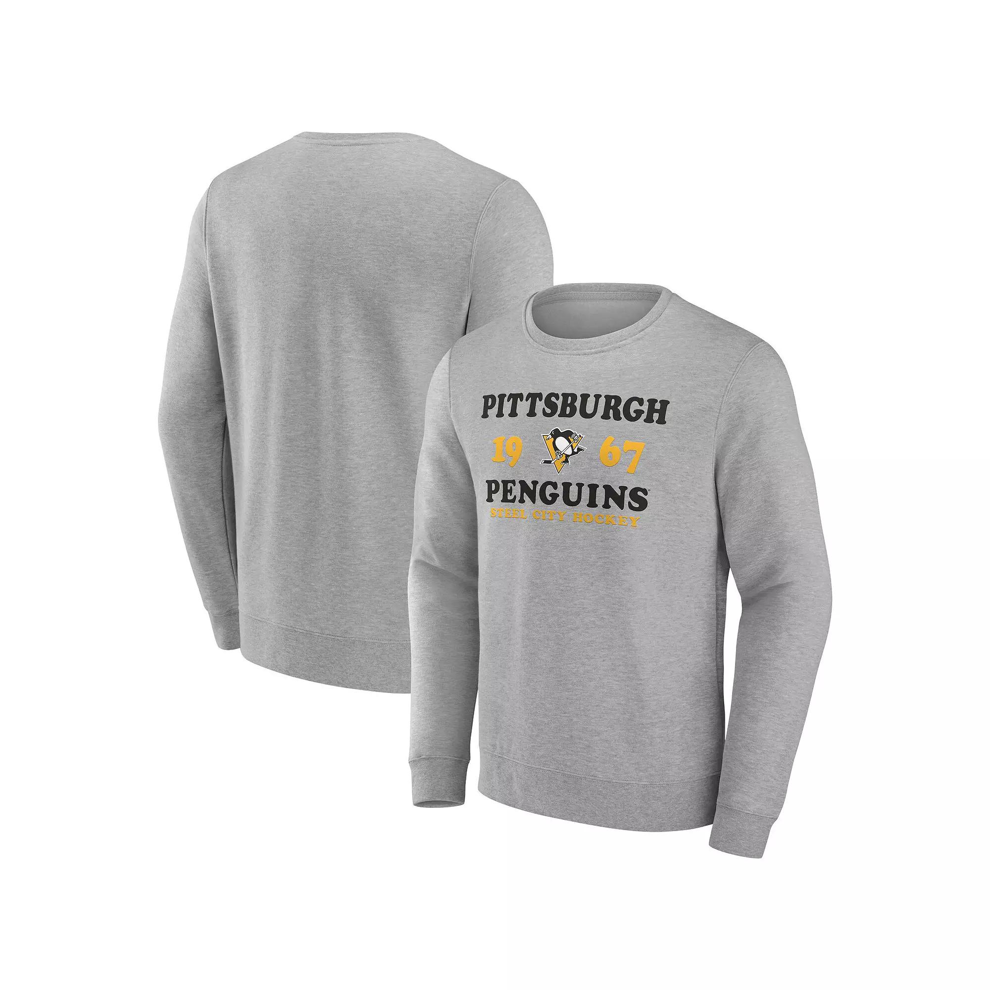 Men's Fanatics Branded Heather Charcoal Pittsburgh Penguins Fierce Competitor Pullover Sweatshirt,  Product Image