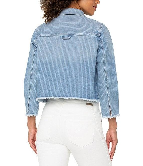 Liverpool Los Angeles Yarn-Dyed Pin Stripe Denim Cropped Shacket Product Image
