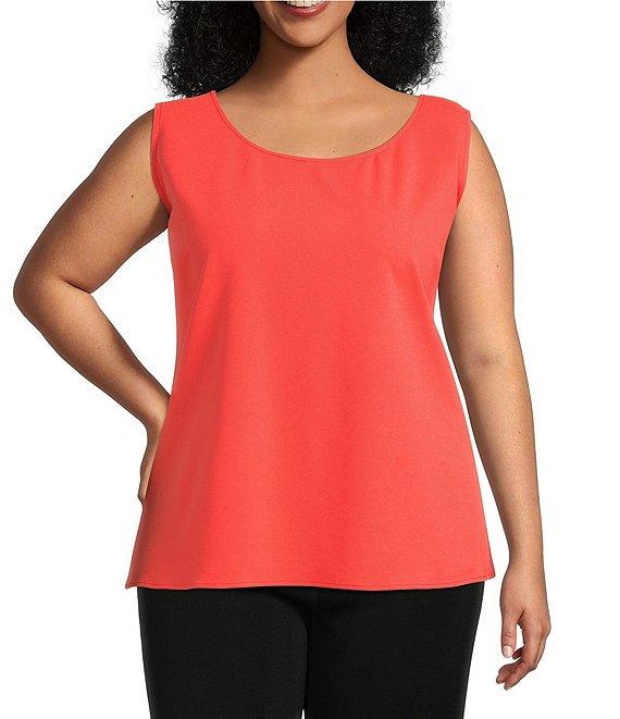 Ming Wang Plus Size Stretch Deco Crepe Scoop Neck Sleeveless Top Product Image
