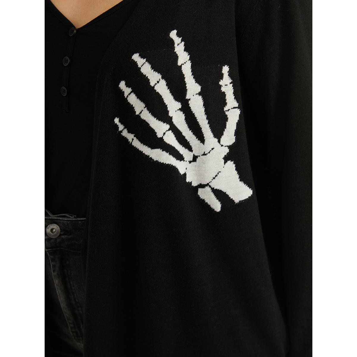 Plus Size Supersoft Essentials Halloween Skull Print Open Front Cardigan Black Women Casual Long Sleeve Festival-Halloween Cardigans BloomChic 10/M Product Image