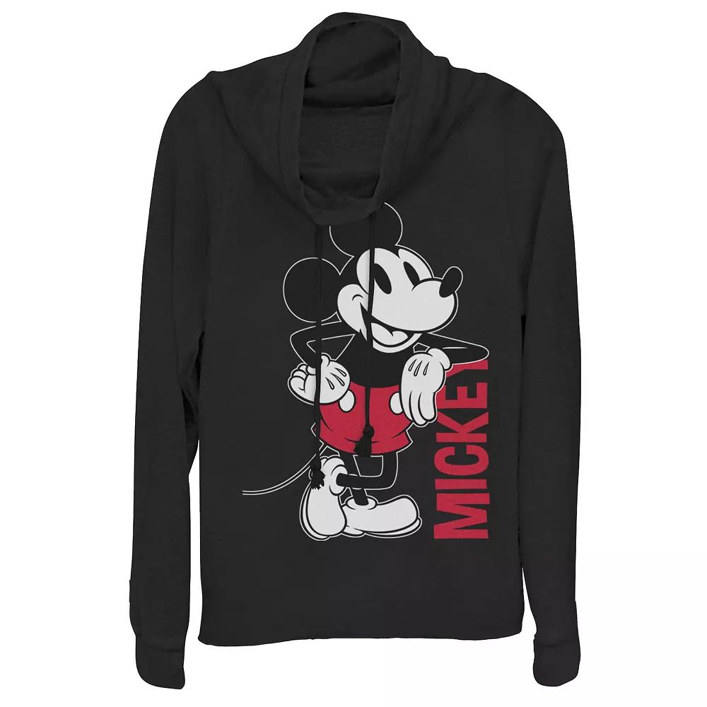 Disney's Mickey Mouse Juniors' Vintage Cowlneck Graphic Lightweight Long Sleeve, Girl's, Size: XS, Black Product Image