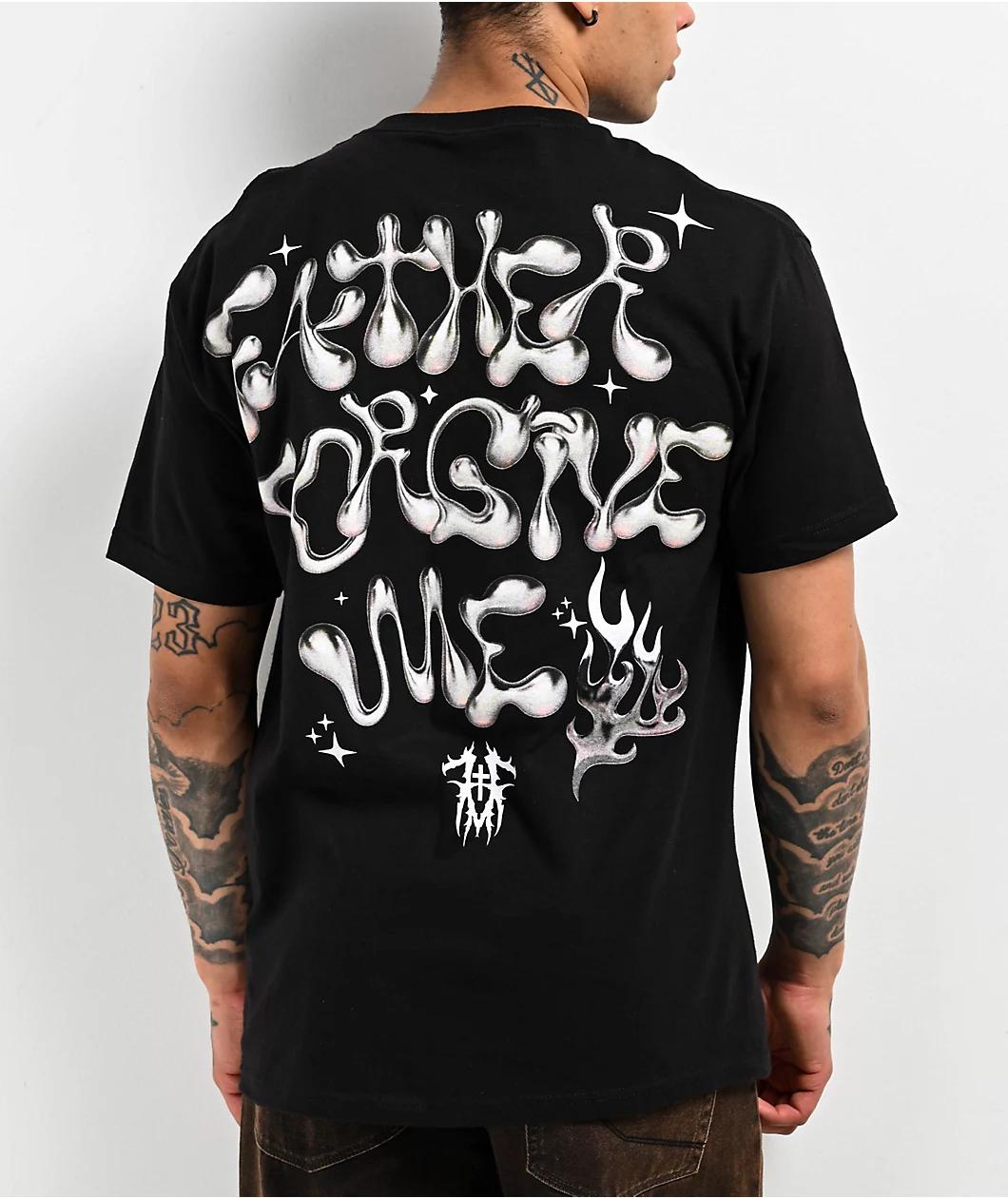 Father Forgive Me Heart Flames Black T-Shirt Product Image