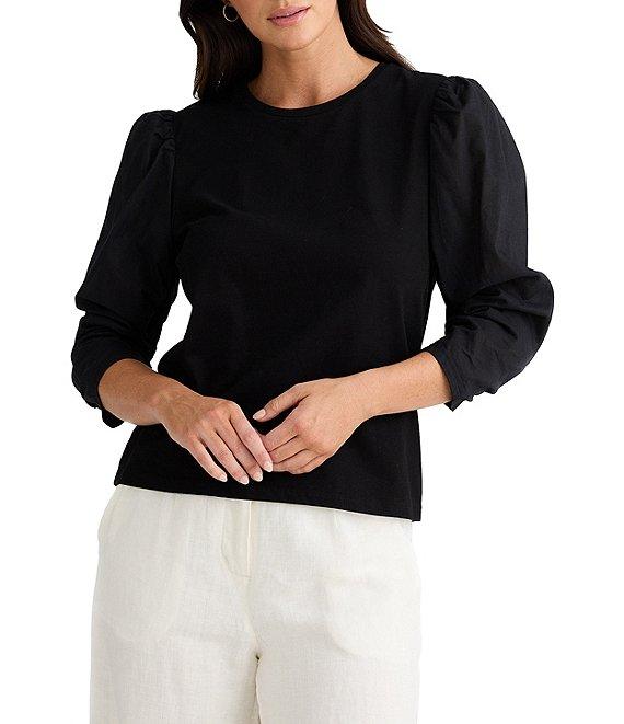Brave + True 3/4 Gathered Puff Sleeve Crew Neck Top Product Image