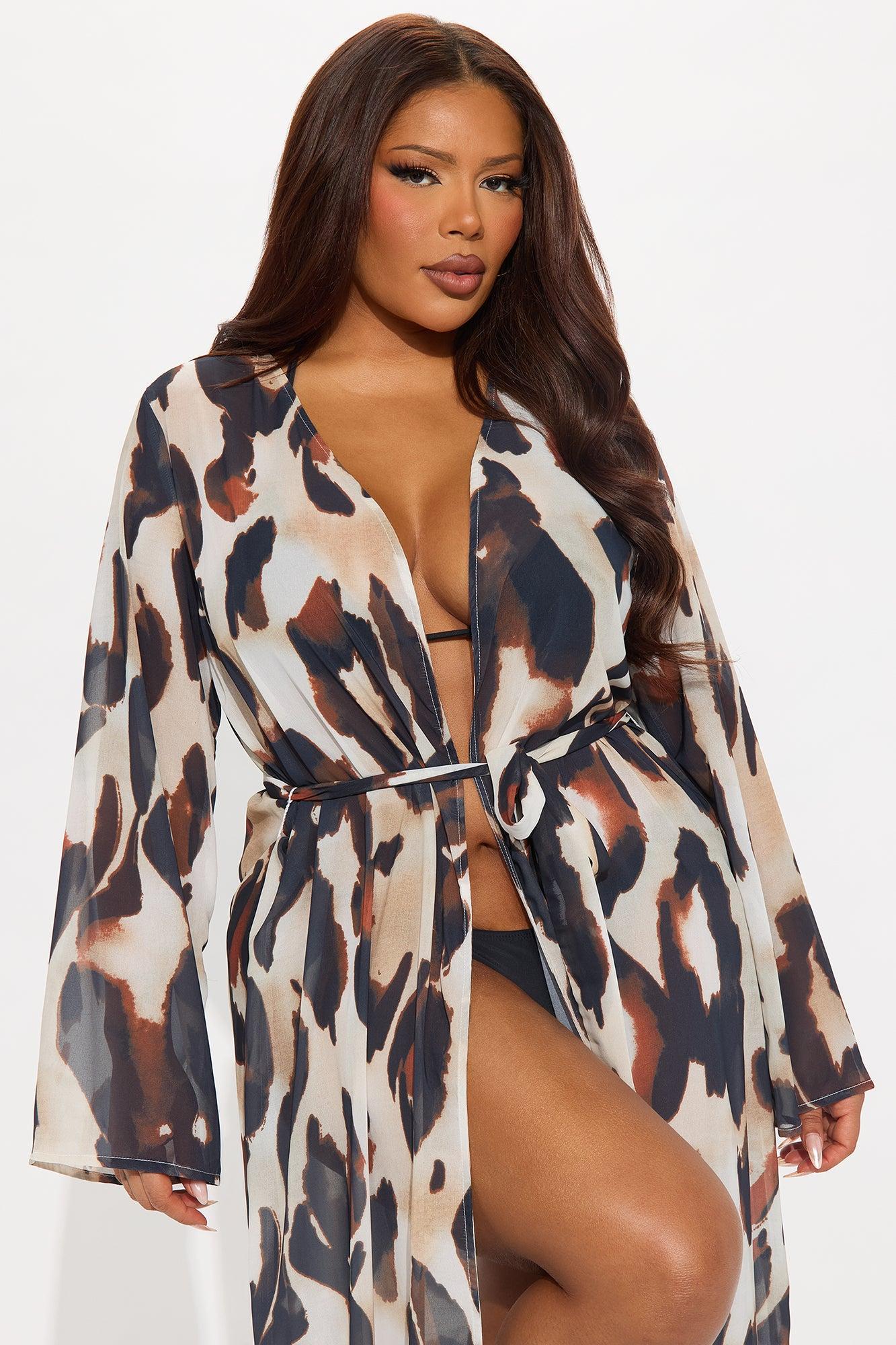 Alisha Sheer Chiffon Maxi Cover Up Kimono - Brown/combo Product Image