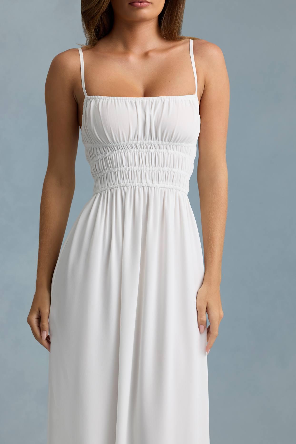 Shirred Camisole Maxi Dress in White Product Image