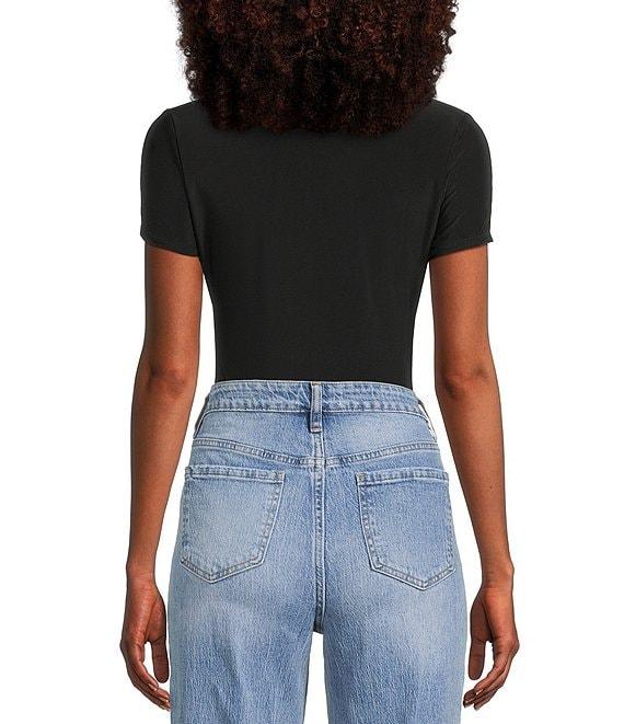 Moa Moa Short Sleeve V-Neck Ruched Bodysuit Product Image