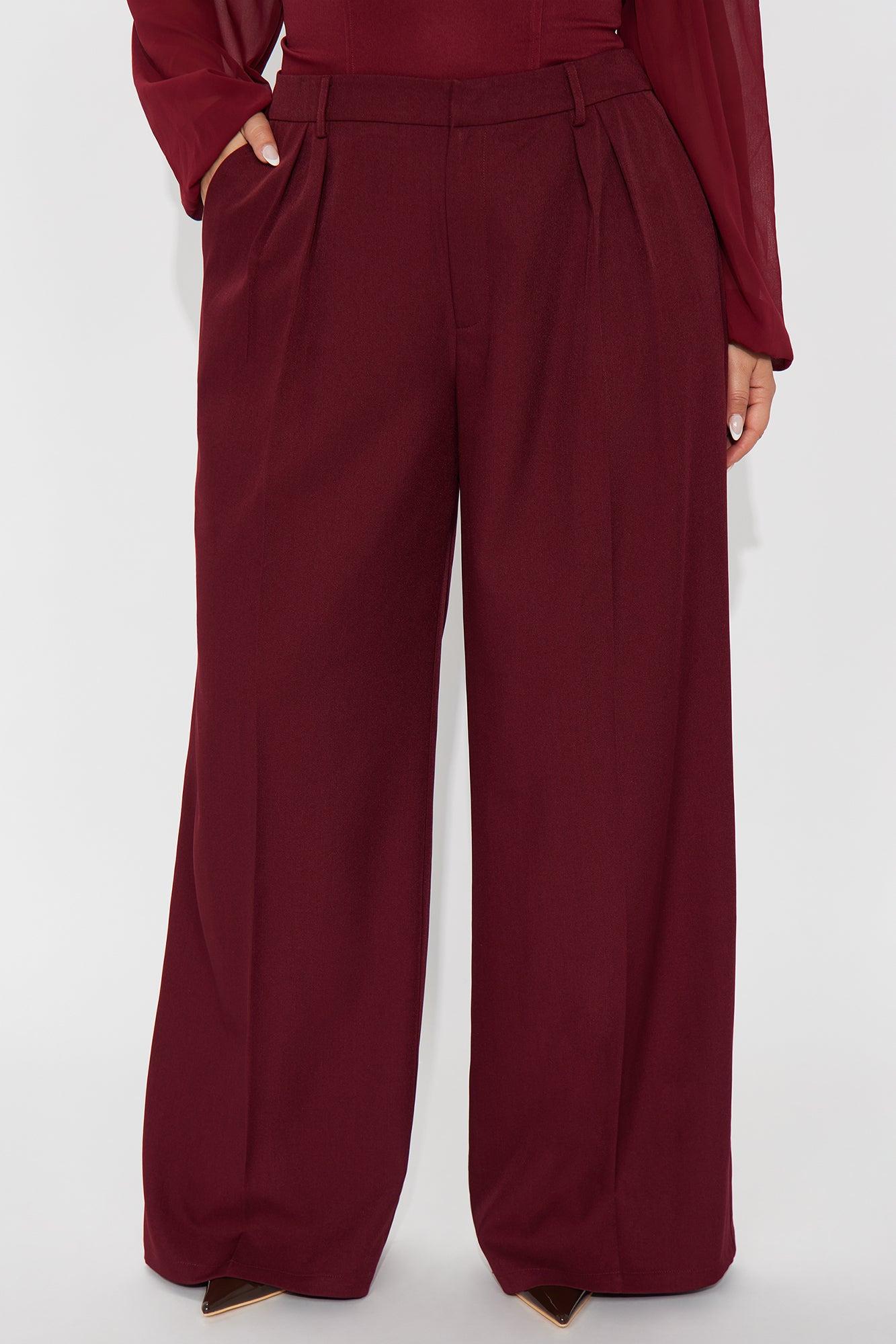 Claudia Belted Straight Leg Trouser Pant 33″ - Wine Female Product Image