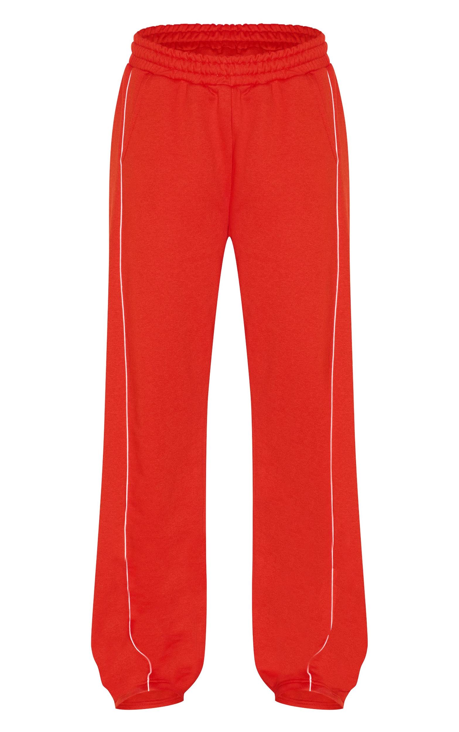 Red Contrast Piping Detail Wide Leg Sweatpants Product Image