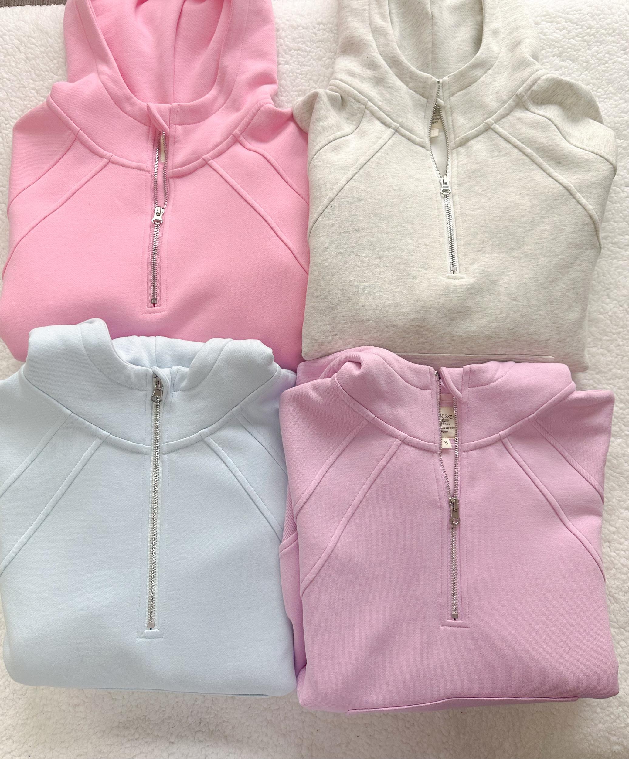 Sweet Pea Pink Pilates Detailed Waist Length Quarter Zip Hoodie Product Image