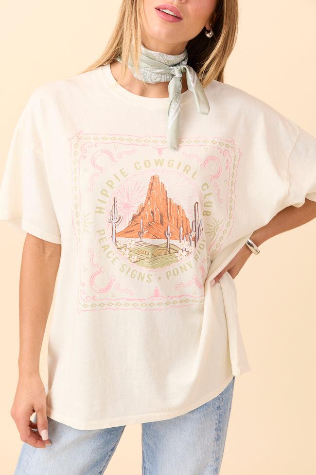 Hippie Cowgirl Club Off White Oversized Graphic Tee Product Image