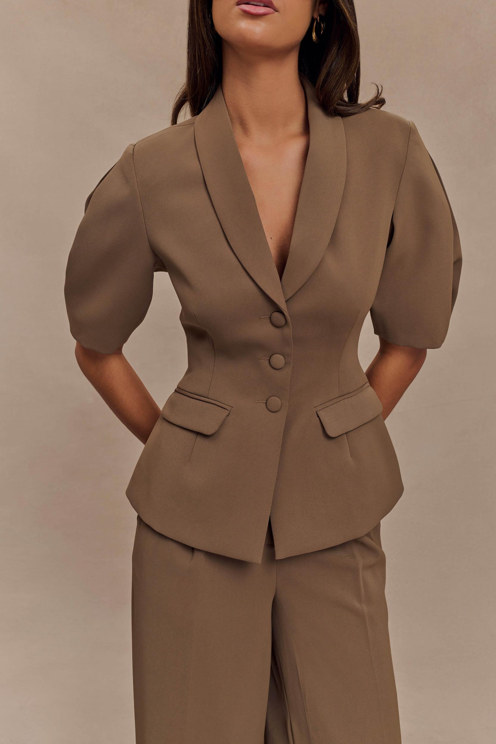 Opal Puff Sleeve Suiting Top - Cacao Brown Product Image