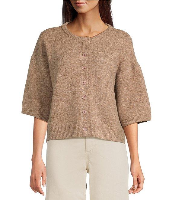 Petal & Pup Lilith Round Neckline Elbow Sleeve Button Front Cardigan Product Image