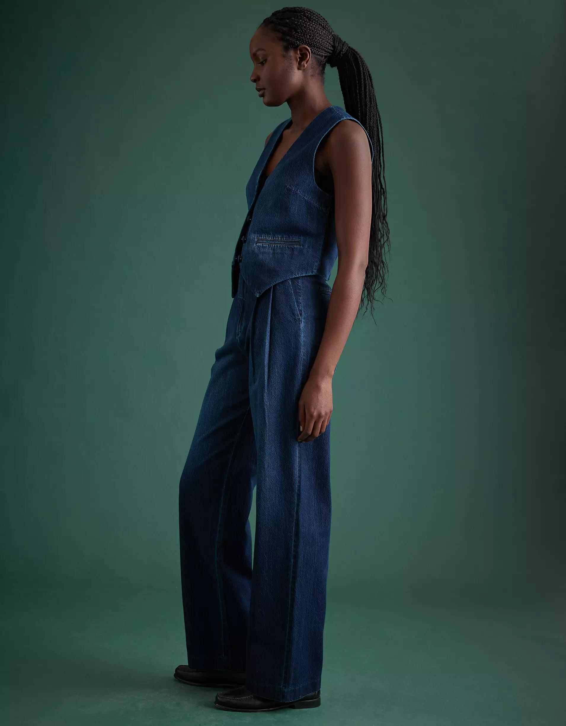 AE77 Premium Denim Pleated Trouser Product Image